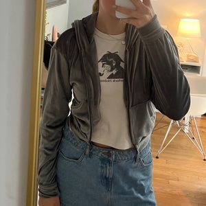 Skims velour cropped grey hoodie, zip up size small